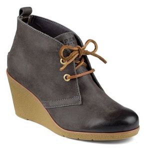 Sperry Harlow Wedges Booties Lace Up Leather